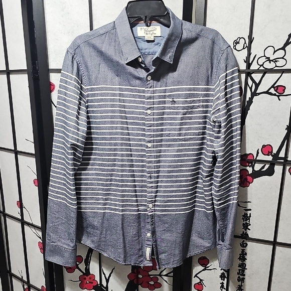 Original Penguin Striped Long Sleeve‎ Button Shirt Large - Picture 2 of 8